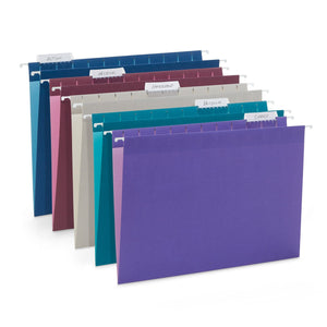 Blue Summit Supplies 25 Hanging File Folders, Letter Size, Assorted Jewel Tone Colors, 1/5 Cut Adjustable Tab Inserts, Designed for Color Coded File Organization, 25 Pack Blue Summit Supplies