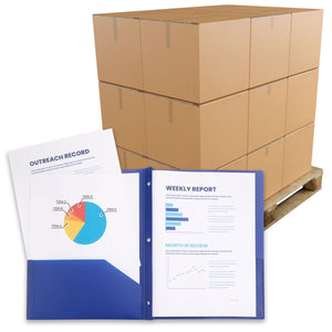 Blue Summit Heavy Duty Plastic Folders with 2 Pockets and Prongs, PALLET QUANTITY – 4320 Blue Folders Blue Summit Supplies