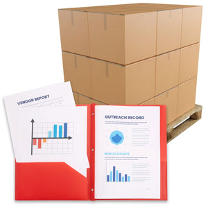 Blue Summit Heavy Duty Plastic Folders with 2 Pockets and Prongs, PALLET QUANTITY – 4320 Red Folders Blue Summit Supplies