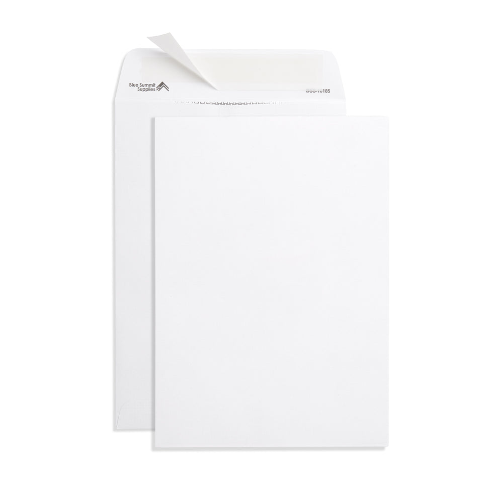 Blue Summit 100 White Catalog Envelopes - 28lb - 7 x 10 inch - Security Tinted, Strong Self Seal
