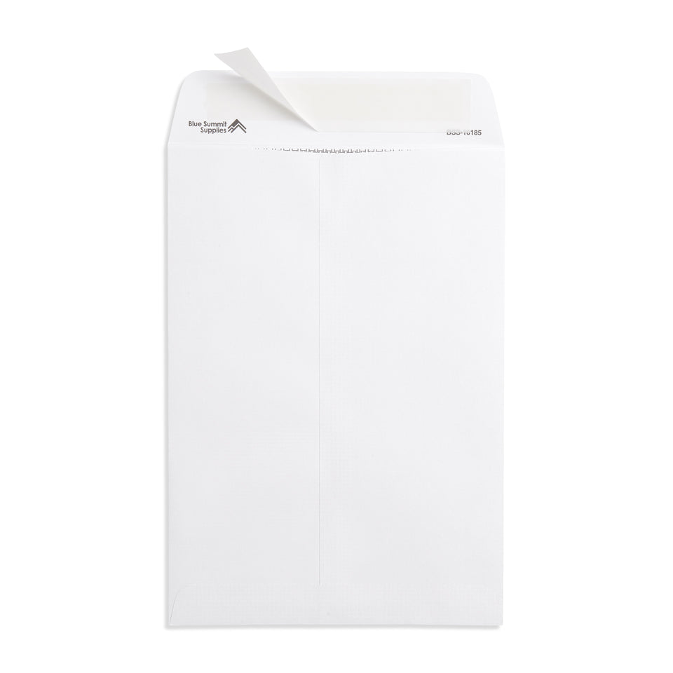 Blue Summit 100 White Catalog Envelopes - 28lb - 7 x 10 inch - Security Tinted, Strong Self Seal