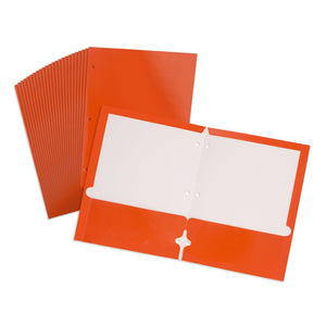 2 Pocket Laminated Paper Folder, 3-Hole, Orange, 25 Pack Blue Summit Supplies