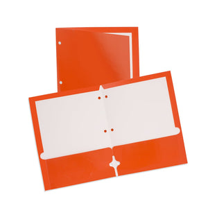 2 Pocket Laminated Paper Folder, 3-Hole, Orange, 25 Pack Blue Summit Supplies
