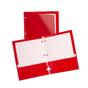 2 Pocket Laminated Paper Folder, 3-Hole, Red, 25 Pack Blue Summit Supplies