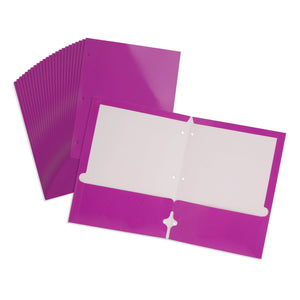 2 Pocket Laminated Paper Folder, 3-Hole, Purple, 25 Pack Blue Summit Supplies