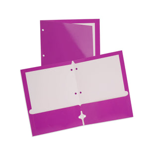 2 Pocket Laminated Paper Folder, 3-Hole, Purple, 25 Pack Blue Summit Supplies