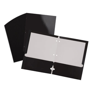 2 Pocket Laminated Paper Folder, 3-Hole, Black, 25 Pack Blue Summit Supplies