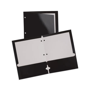 2 Pocket Laminated Paper Folder, 3-Hole, Black, 25 Pack Blue Summit Supplies