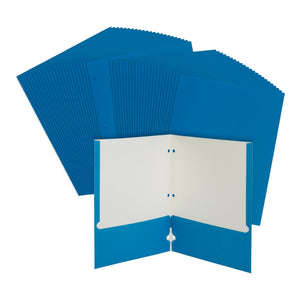 2 Pocket Folder, 1 Side Printed, 3-Hole Punched, Light Blue, 50 Pack Blue Summit Supplies