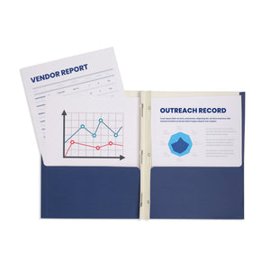 2 Pocket Folder with Prongs, 1 Side Printed, Dark Blue, 50 pack Blue Summit Supplies