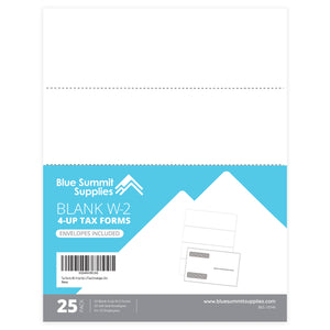 Blank W2 4 Up Horizontal Tax Forms with Self Seal Envelopes, 25 Four Part Forms and 25 Envelopes