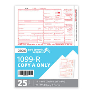 1099-R Copy A Tax Forms 2026, Copy A ONLY, 25 PACK