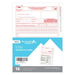 1096 Transmittal 2025 Tax Forms, 10 Pack of 1096 Summary Laser Forms