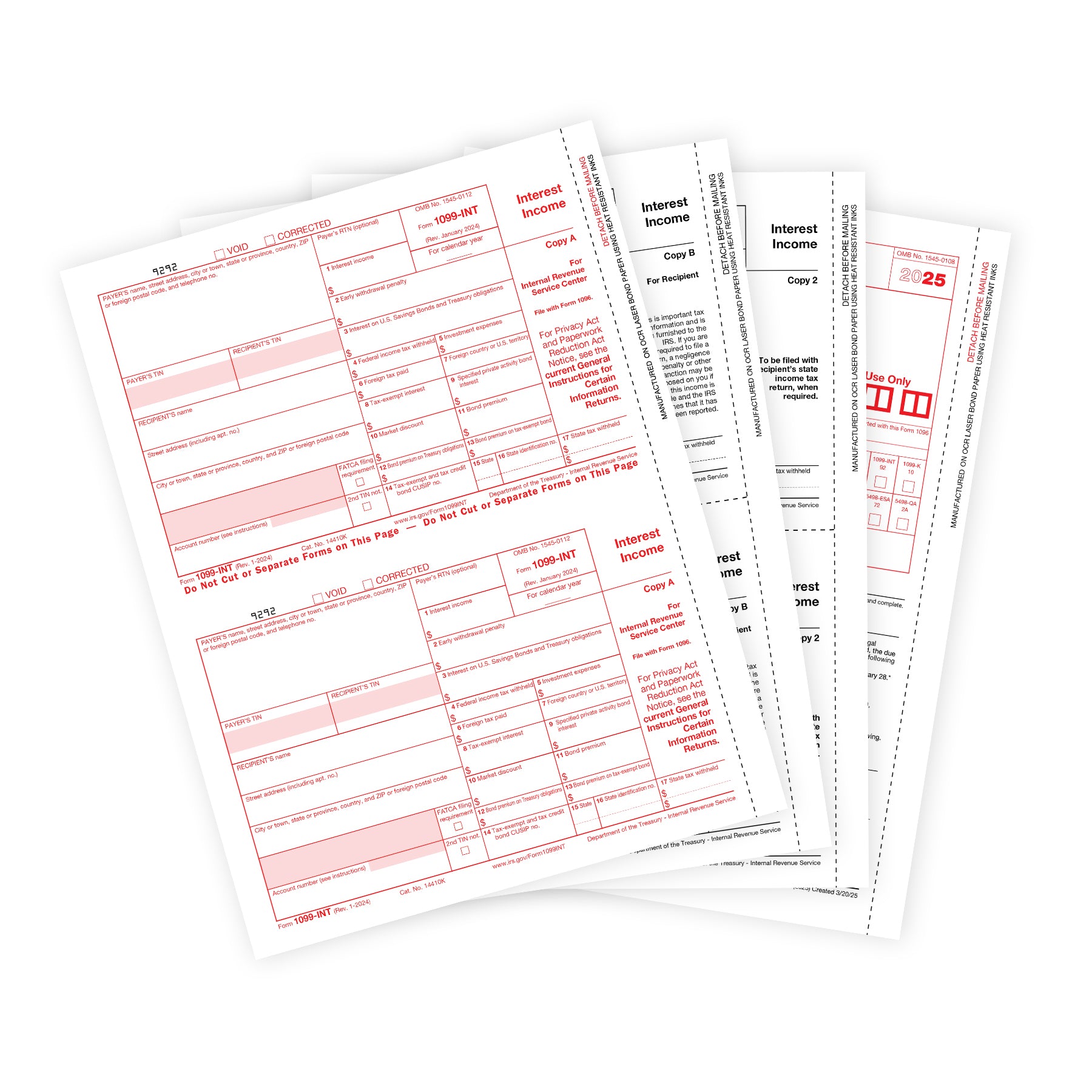 2025 Blue Summit Supplies Tax Forms, 1099 INT 4 Part Tax Forms Kit, 25