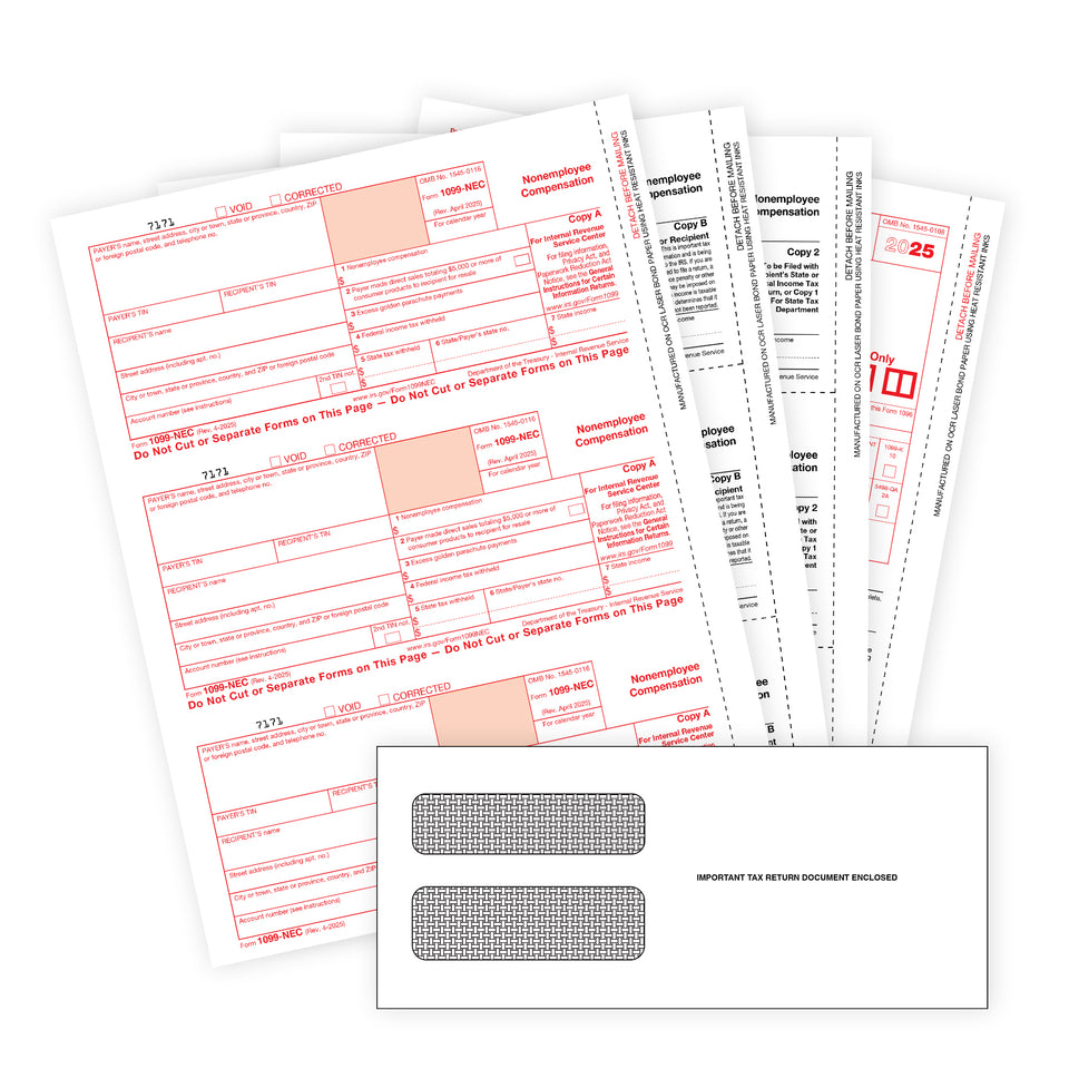 2025 Blue Summit Supplies Tax Forms, 1099-NEC 5-Part Tax Form BUNDLE, 15-Pack