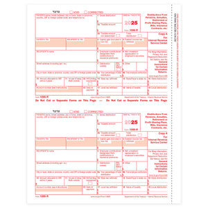 1099-R Copy A Tax Forms 2025, Copy A ONLY, 25 PACK