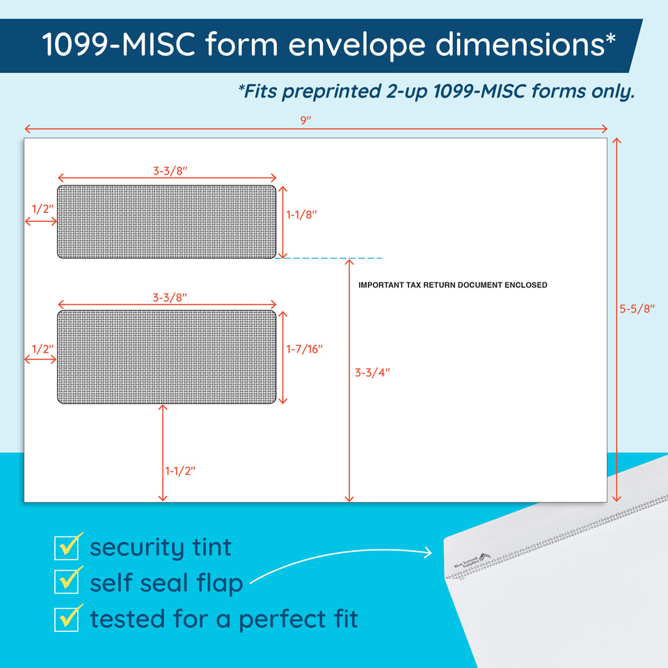 Blue Summit Supplies Envelopes, 1099-MISC Tax Form Envelopes, Self Seal, 50 Pack