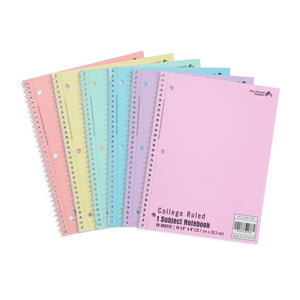 Wide Ruled Spiral Notebooks, 70ct, Pastel Colors, 6 Packs Blue Summit Supplies