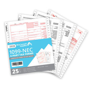 2026 Blue Summit Supplies Tax Forms, 1099 NEC 4-Part Carbonless Continuous Forms for Dot Matrix, 25-Pack