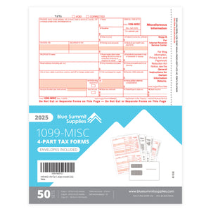 2025 Blue Summit Supplies Tax Forms, 1099 MISC 4 Part Tax Forms Bundle with Self Seal Envelopes, 50-Count