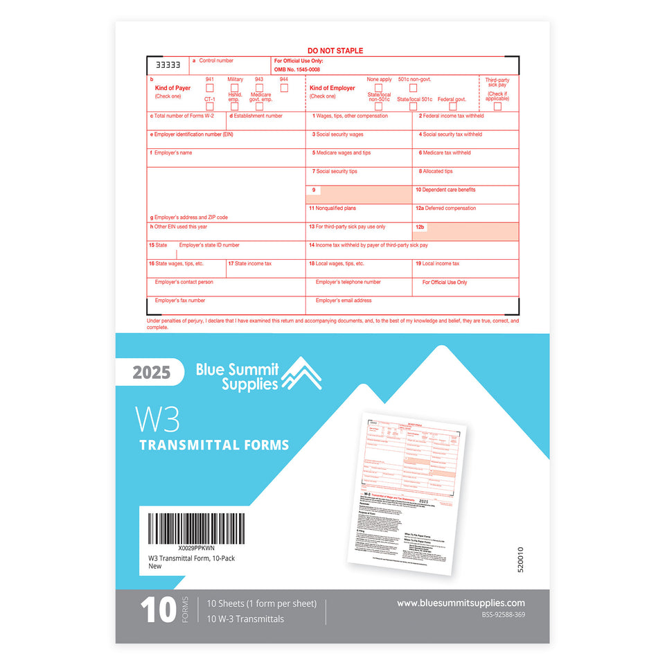 2025 Blue Summit Supplies Tax Forms, W3 Transmittal Tax Forms, 10-Count