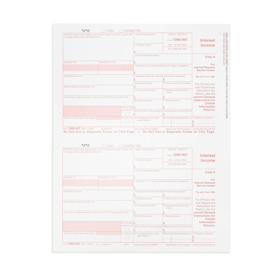 2023 Blue Summit Supplies Tax Forms, 1099 INT 4 Part Tax Forms Bundle with Seal Seal Envelopes, 50-Count 1099 Forms Blue Summit Supplies 