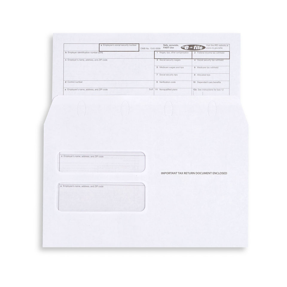 W2 Tax Form Envelopes, Gummed Seal, 500 Count Envelopes Blue Summit Supplies