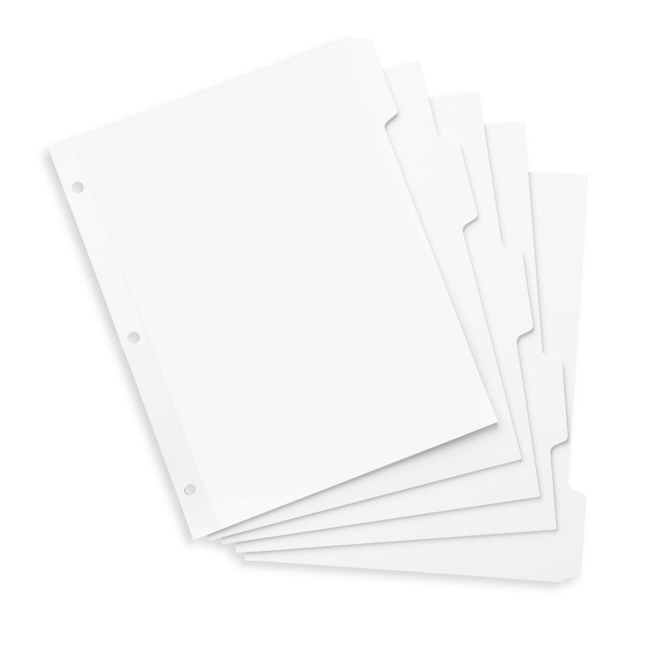3 Ring Binder Dividers, 1/5 Cut Tabs, White, 100 Pack Binder Dividers Blue Summit Supplies