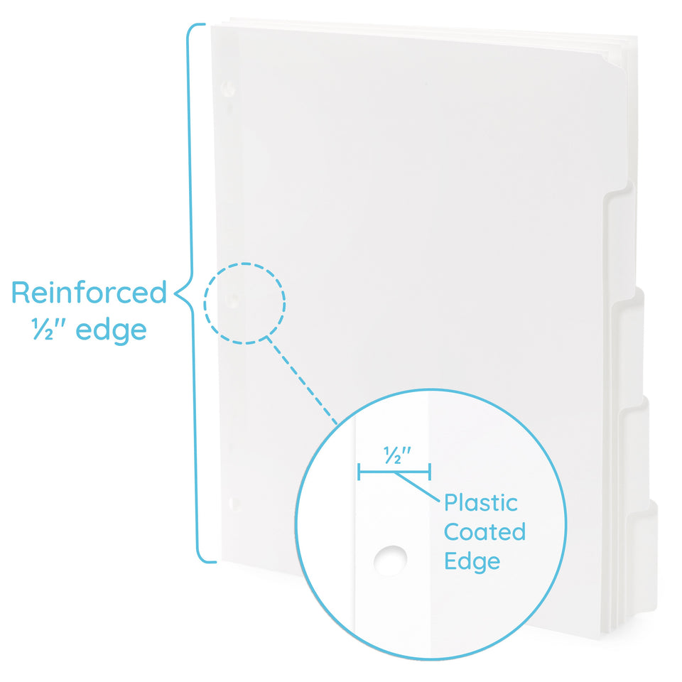 3 Ring Binder Dividers, 1/5 Cut Tabs, White, 100 Pack Binder Dividers Blue Summit Supplies