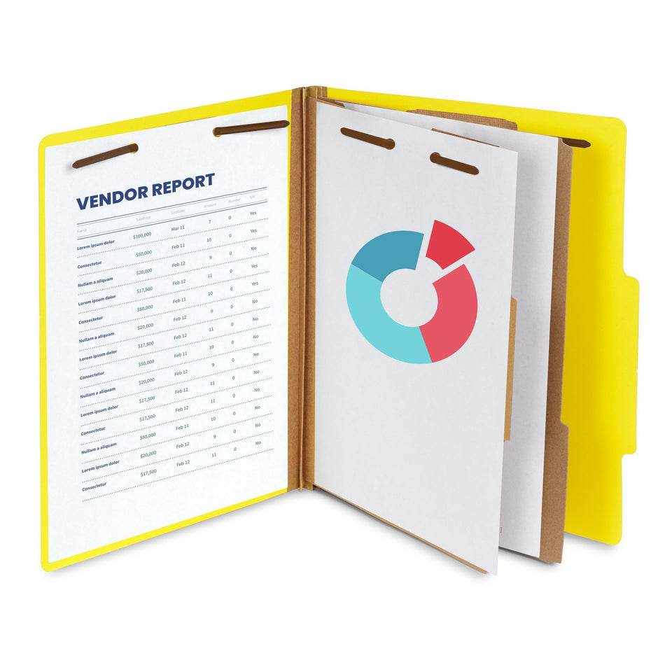 Classification Folders with 2 Dividers, Letter Size, Yellow, 10 Count Folders Blue Summit Supplies