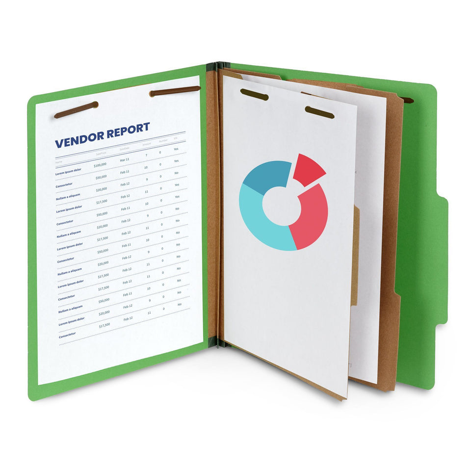 Classification Folders with 2 Dividers, Letter Size, Green, 10 Count Folders Blue Summit Supplies