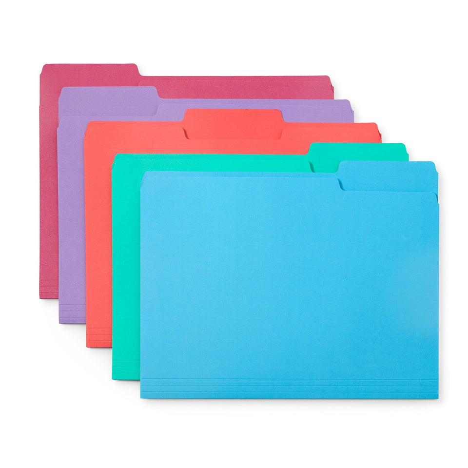 File Folders, Letter Size, Assorted Gem Tone Colors, 100 Pack Folders Blue Summit Supplies