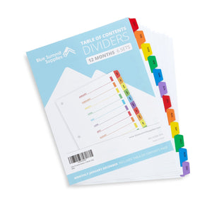 12 Month Dividers for 3-Ring Binders, 6 Sets Binder Dividers Blue Summit Supplies