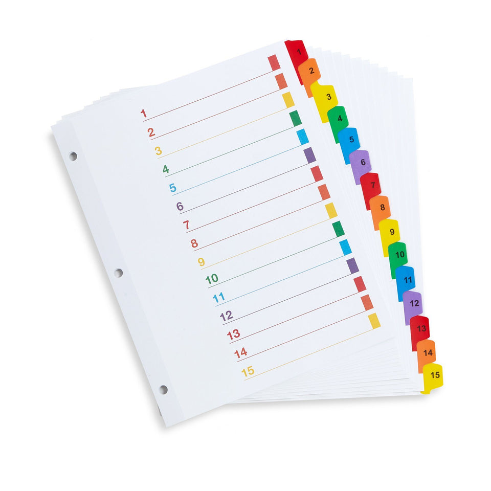 15 Tab Dividers for 3-Ring Binders, 3 Sets Binder Dividers Blue Summit Supplies
