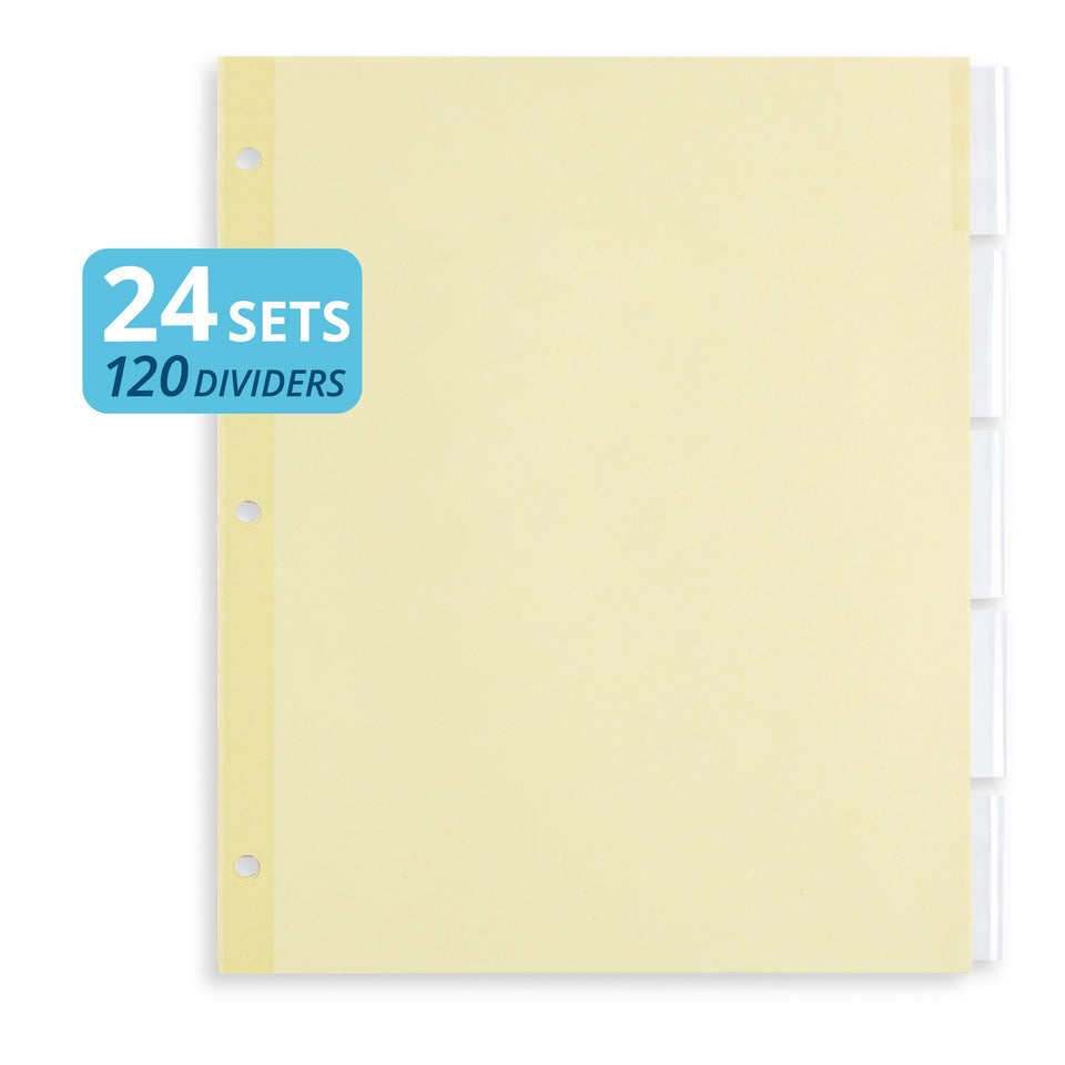 Tabbed Binder Dividers, 1/8 Cut Plastic Tabs, Clear, 24 Sets Binder Dividers Blue Summit Supplies
