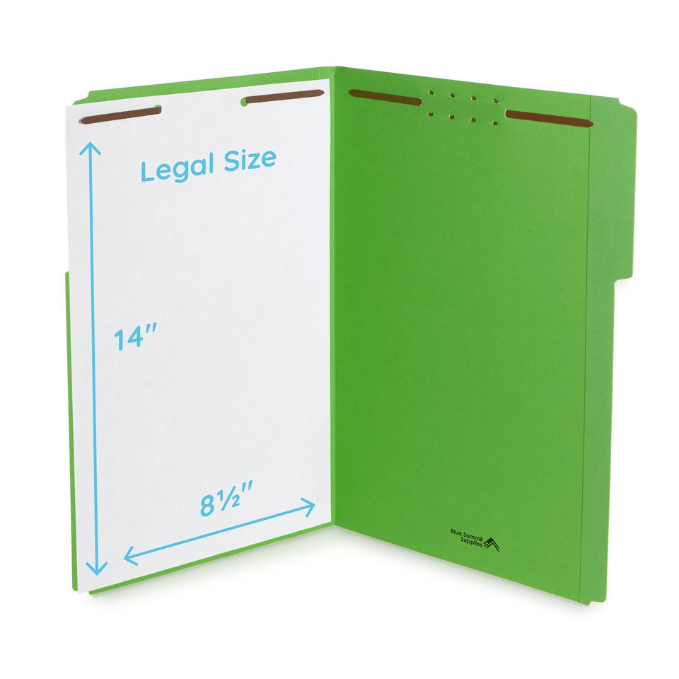 Fastener File Folders, Legal Size, Green, 50 Pack Folders Blue Summit Supplies