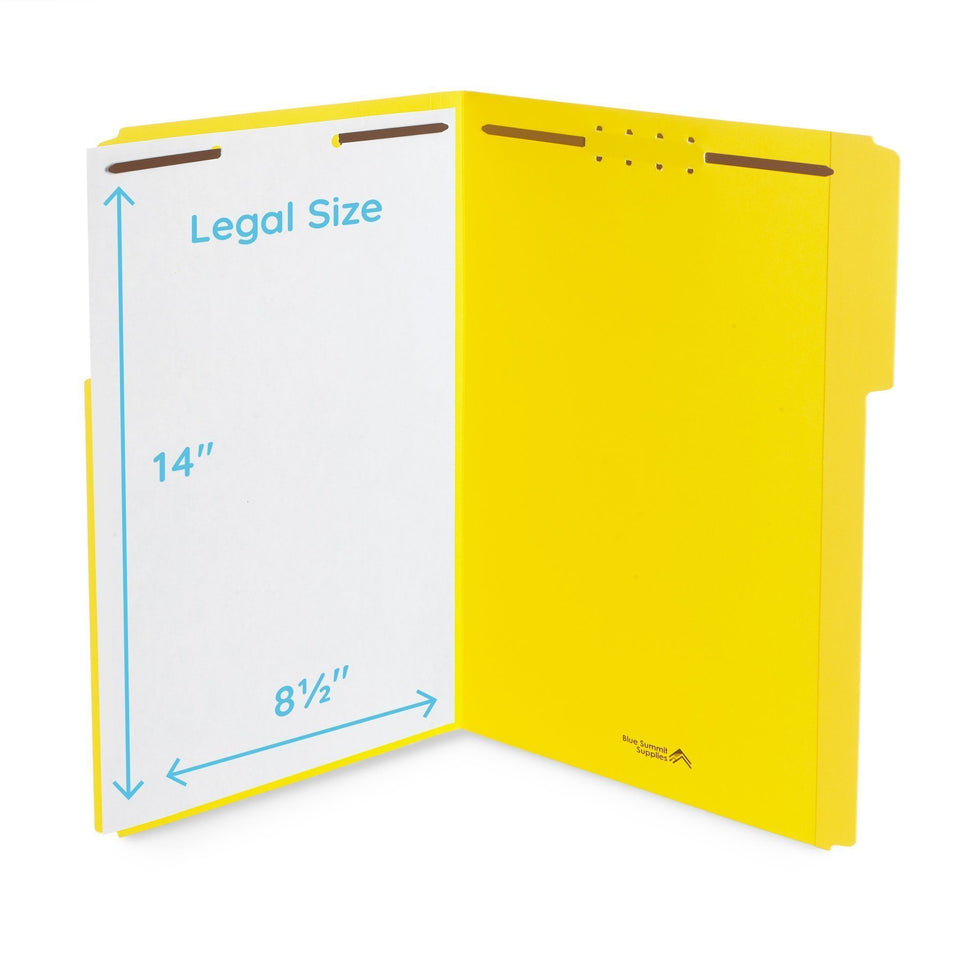 Fastener File Folders, Legal Size, Yellow, 50 Pack Folders Blue Summit Supplies