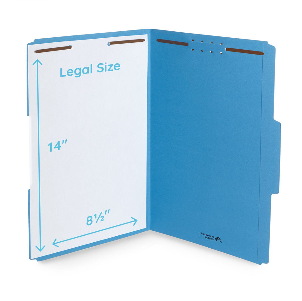 Fastener File Folders, Legal Size, Blue, 50 Pack Folders Blue Summit Supplies