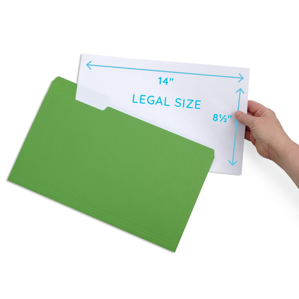 File Folders, Legal Size, Green, 100 Pack Folders Blue Summit Supplies