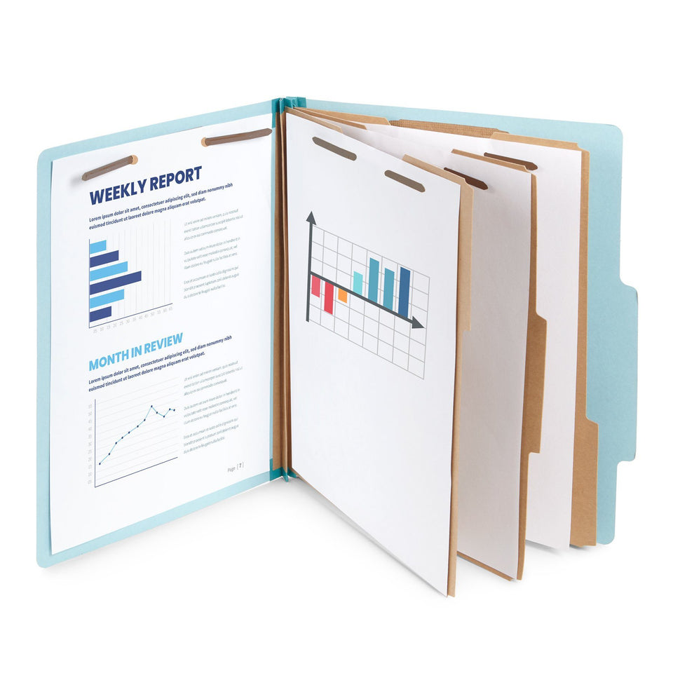 Classification Folders with 3 Dividers, Letter Size, Light Blue, 10 Count Folders Blue Summit Supplies