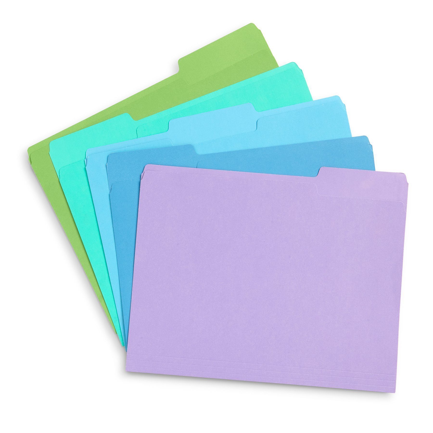 Blue Summit Supplies File Folders, Letter, 1/3 Tab, Assorted Ocean Tones,  100 Pack