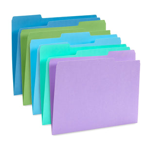 File Folders, Letter Size, Assorted Ocean Tone Colors, 100 Pack Folders Blue Summit Supplies