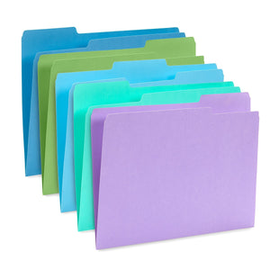 File Folders, Letter Size, Assorted Ocean Tone Colors, 100 Pack Folders Blue Summit Supplies 