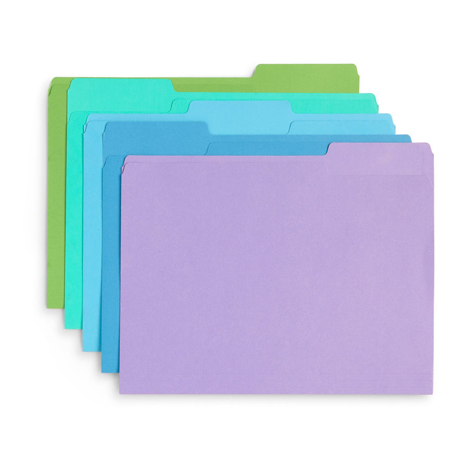 File Folders, Letter Size, Assorted Ocean Tone Colors, 100 Pack Folders Blue Summit Supplies