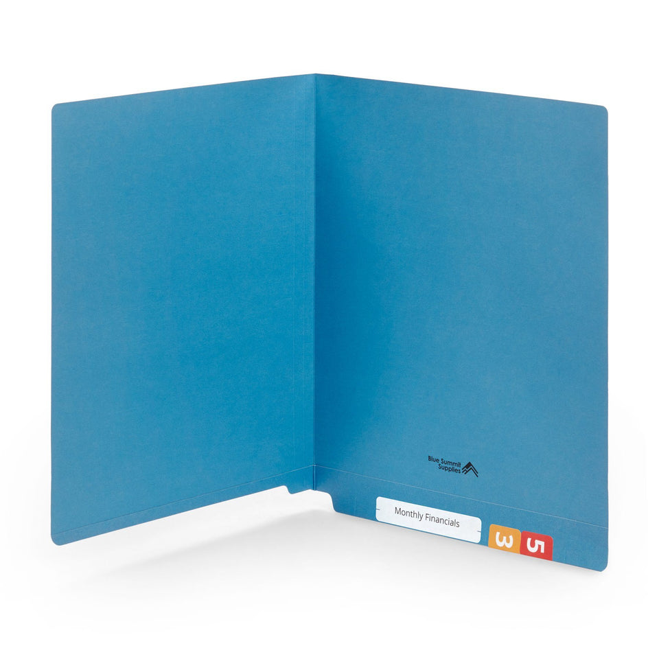 End Tab Fastener File Folders, Reinforced Tab, Letter Size, Blue, 50 Pack Folders Blue Summit Supplies