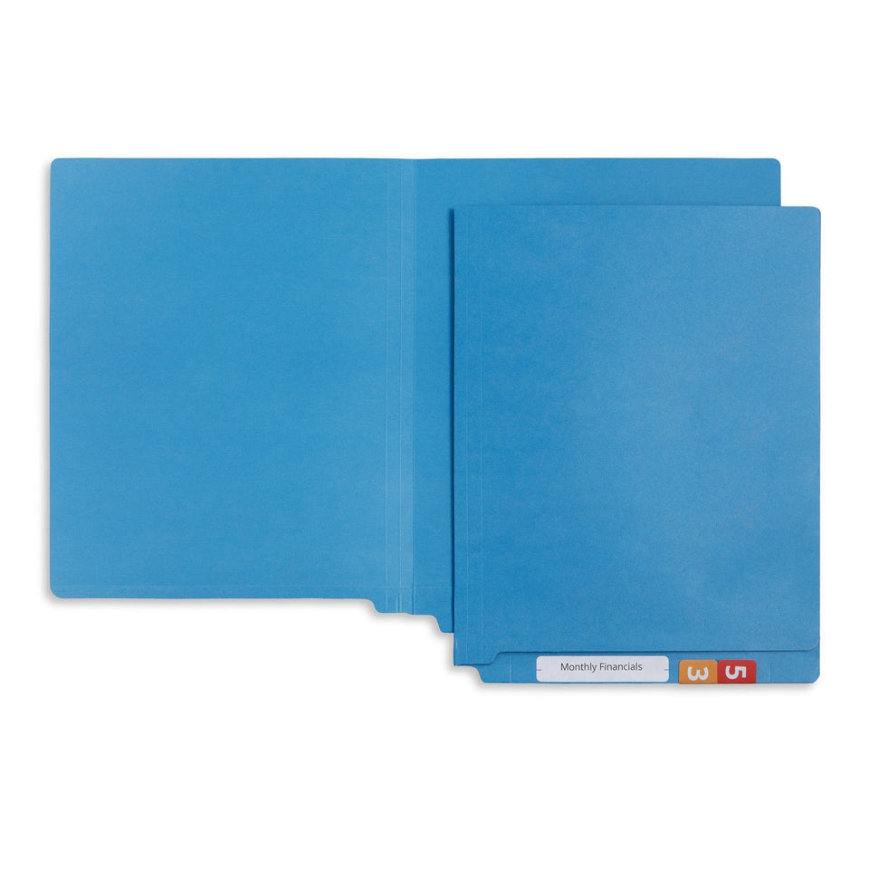End Tab Fastener File Folders, Reinforced Tab, Letter Size, Blue, 50 Pack Folders Blue Summit Supplies