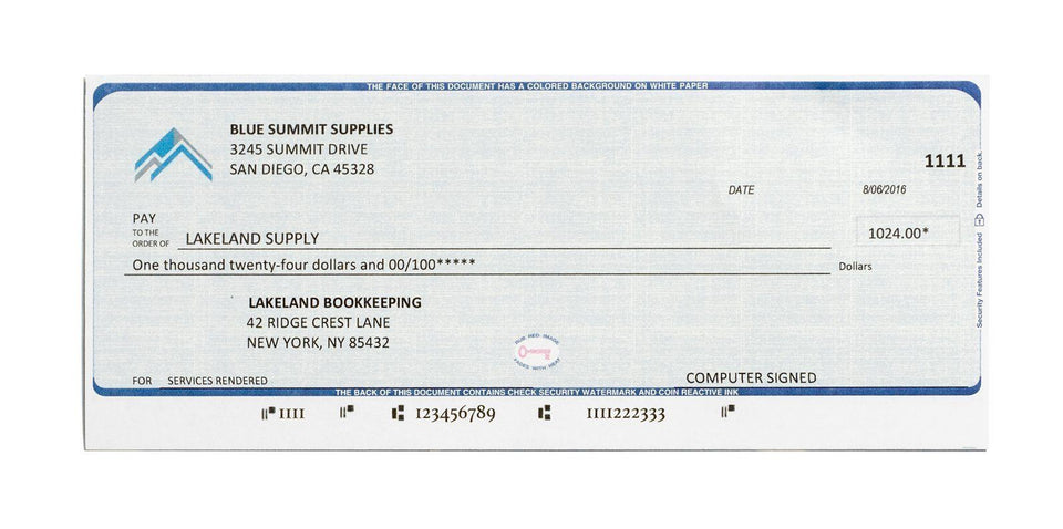 Blank Check Stock, Perforated, 500 Sheets Business Forms Blue Summit Supplies