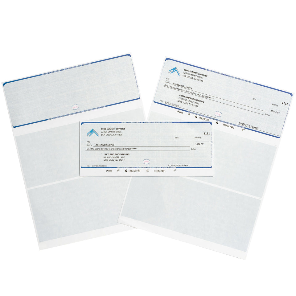 Blank Check Stock, Perforated, 500 Sheets Business Forms Blue Summit Supplies