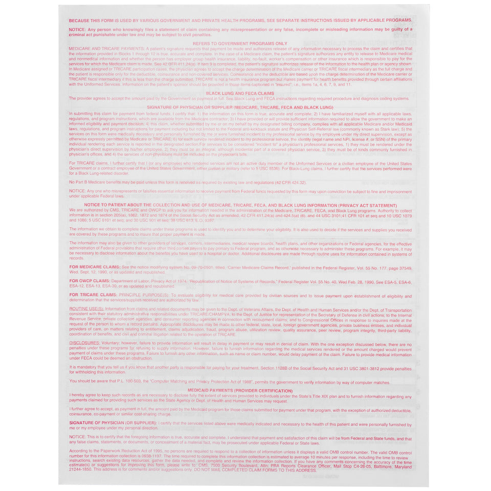 CMS-1500 Claim Forms, 02/2012 Version, 500 Count Business Forms Blue Summit Supplies