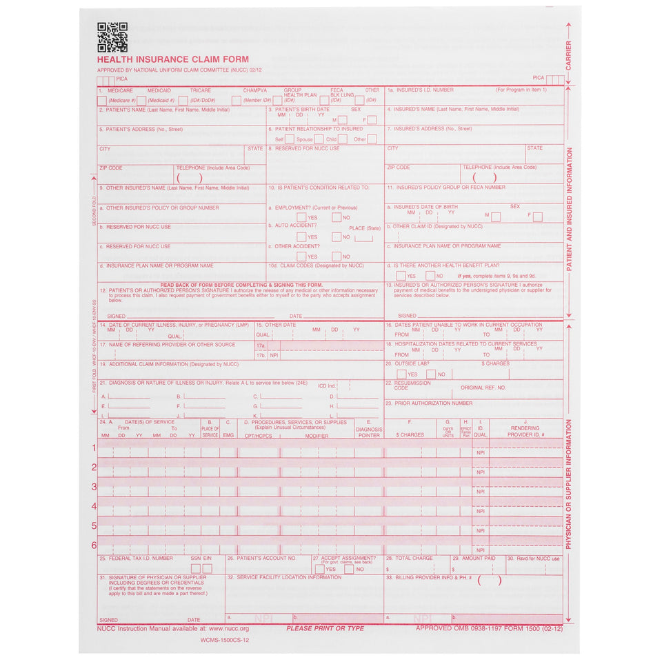 CMS-1500 Claim Forms, 02/2012 Version, 500 Count Business Forms Blue Summit Supplies